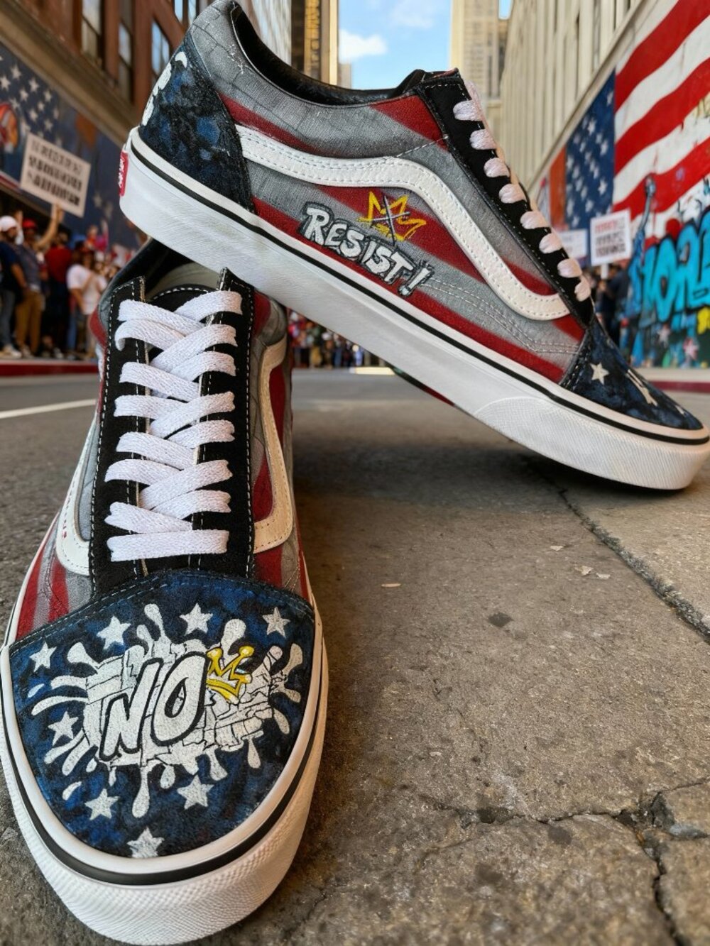 NO KINGS Shoes - CUSTOM Painted Vans Sneakers – Art for Protest, 10.5M/12W